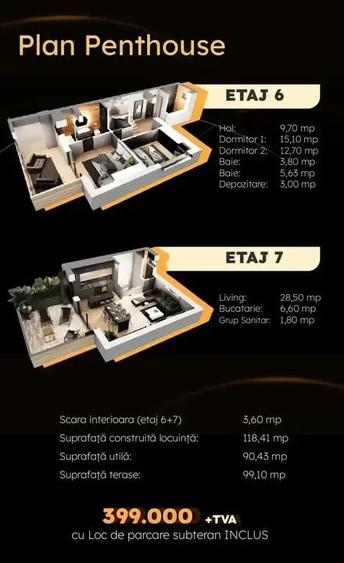 Penthouse Finalizat 190 mp | Terase spectaculoase | Parcare inclusa - 11