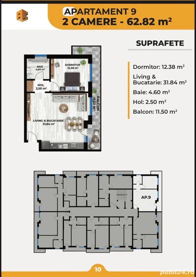 Apartament 2 camere 63mp cu 2 locuri de parcare, 3 & 4 camere bloc NOU - 4