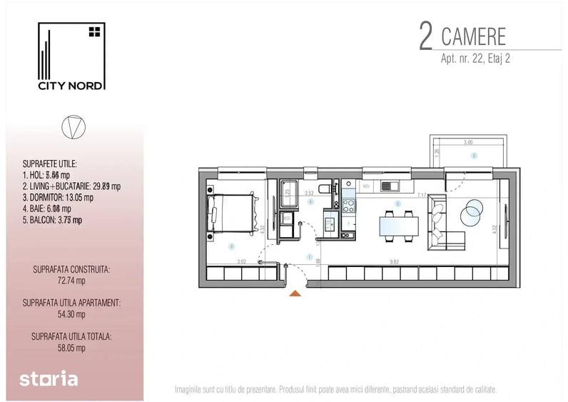 Apartament cu 2 camere semidecomandat în Tunari