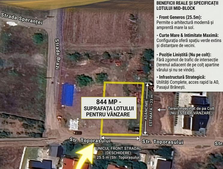 ⭐ Brănești | 844mp Teren De Vânzare 🚀 Intravilan | Deschidere 25.5m - 1