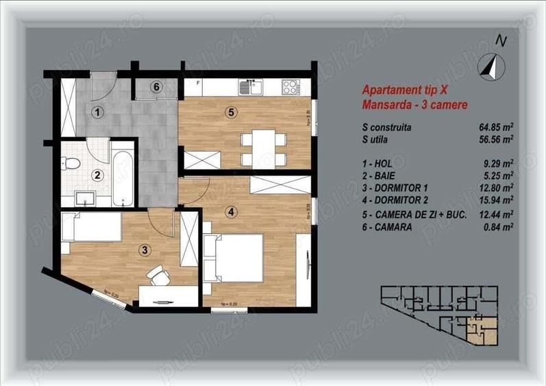 Central (zona intersectia MARINEX) - BLOC NOU - apartamente cu 3 camere - 5