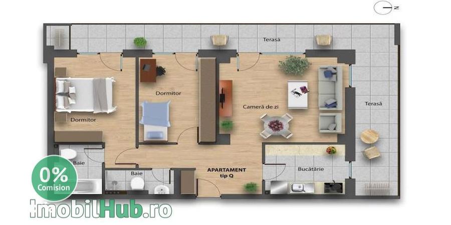 Apartament cu 3 camere decomandat, mobilat în Bună Ziua