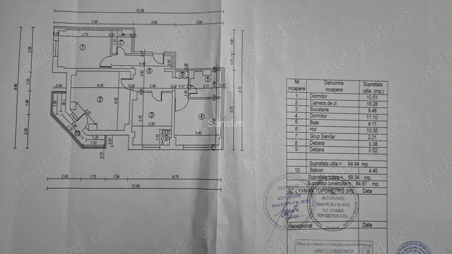 Vand apartament cu 3 camere Central