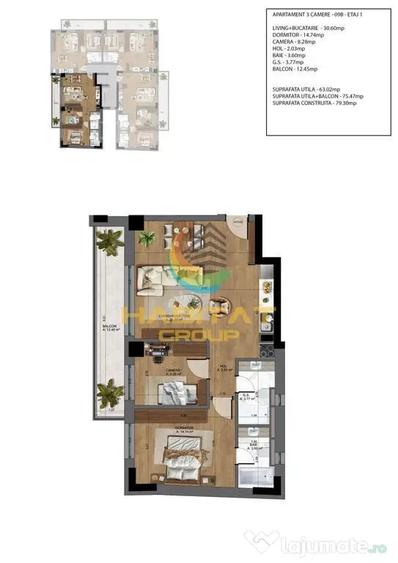 Apartament cu 3 camere decomandat în Unirii