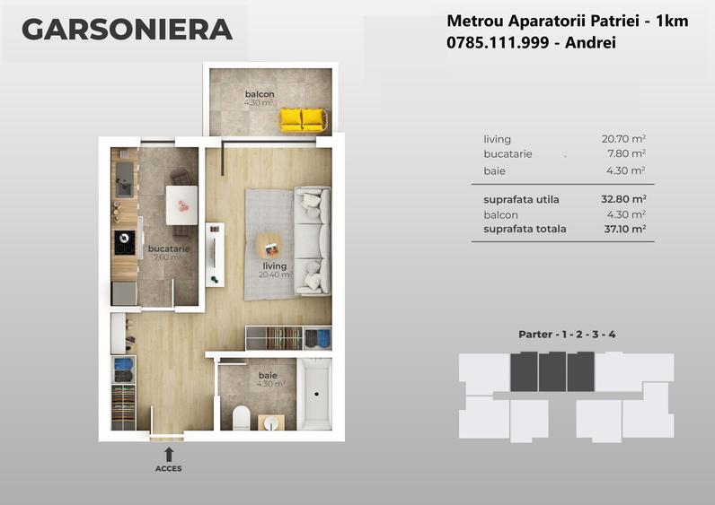 Metrou Aparatorii Patriei (1km) - garsoniera cu curte proprie - 5