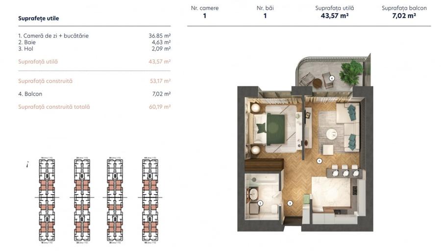 Studio Dublu -2 A /50,59 mp / Hils Nord - Pipera - Autostrada A 3 / Comision 0% - 16