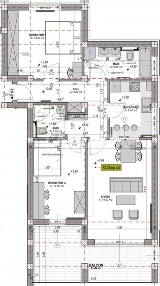 Apartament spatios cu 3 camere 2 bai si terasa de 15 mp - COMISION 0% - 12