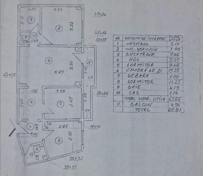 Apartament cu 3 camere semidecomandat în Dristor