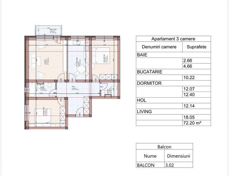 Apartament cu 3 camere decomandat în Sânpetru
