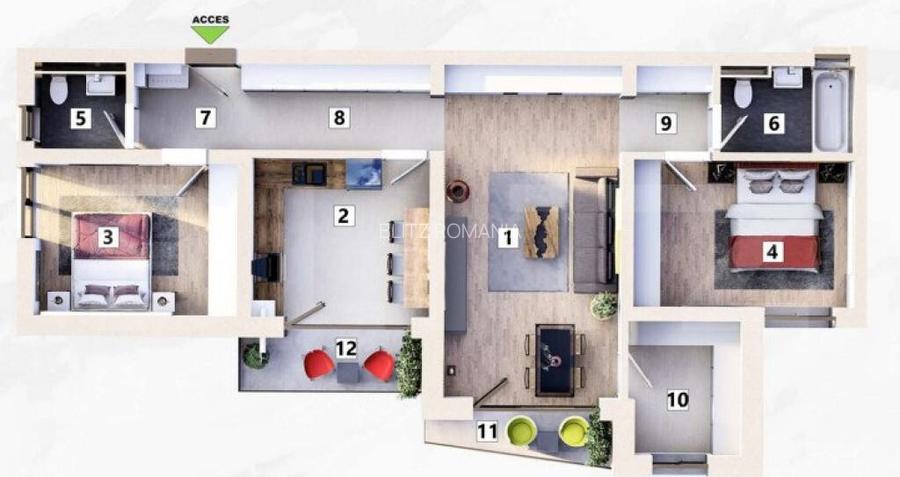 Apartament de 3 camere 2 bai, 2 balcoane, Loc de parcare Inc