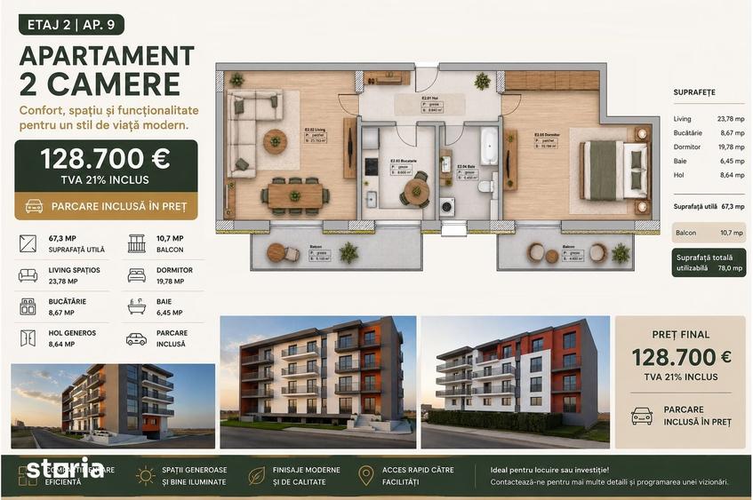 Apartament cu 2 camere în Tomis Plus