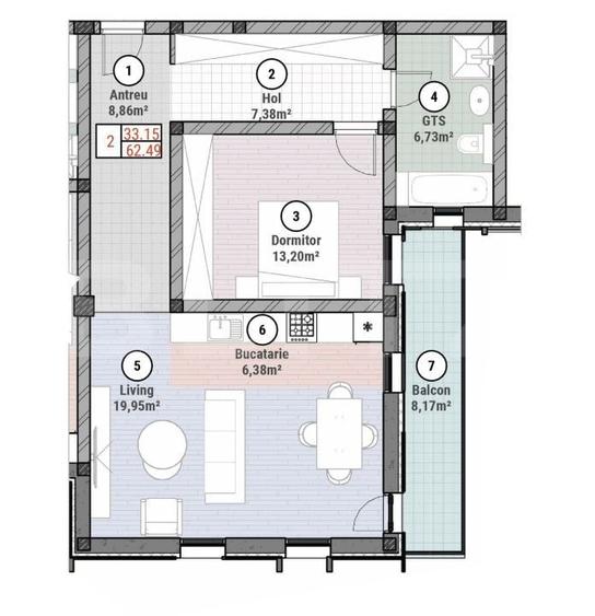 Apartament cu 2 camere în Albina