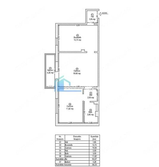 Apartament cu 3 camere semidecomandat în Blașcovici
