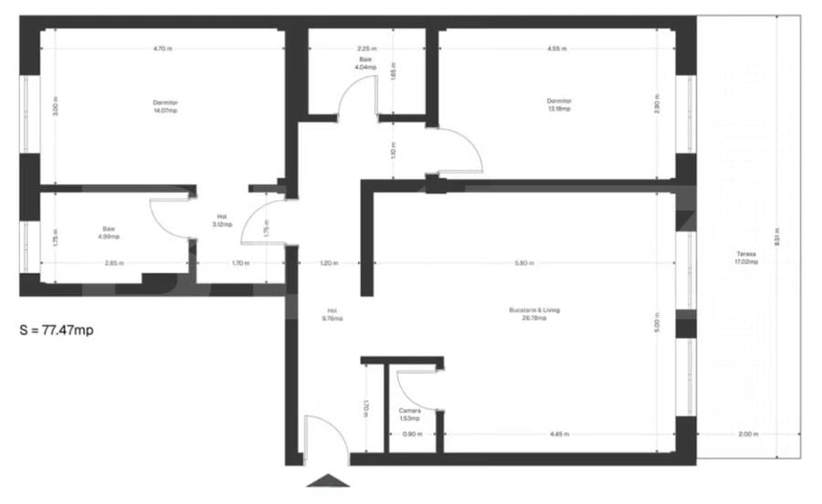 Apartament cu 3 camere semidecomandat în Ghirodei
