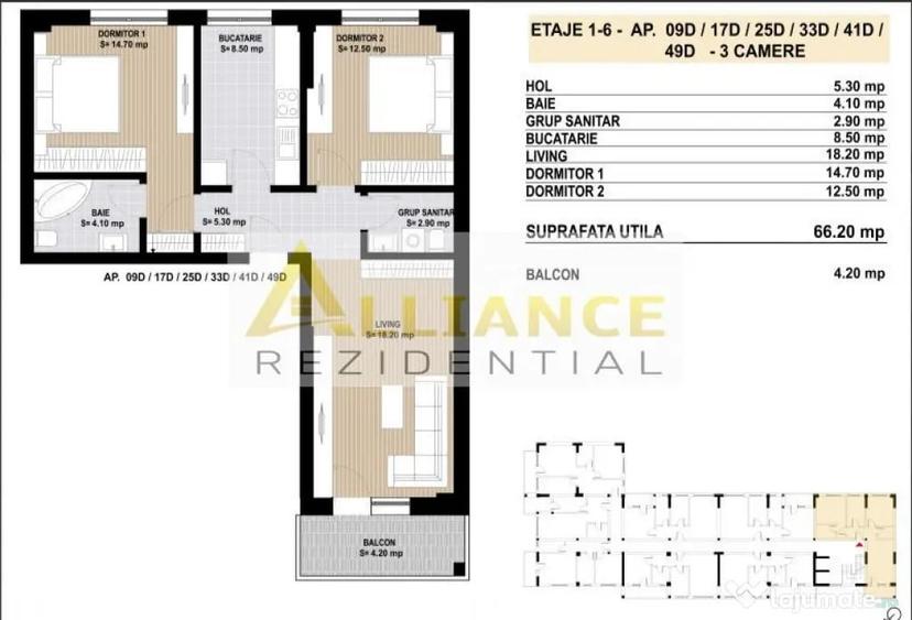 Apartament cu 3 camere decomandat în Berceni