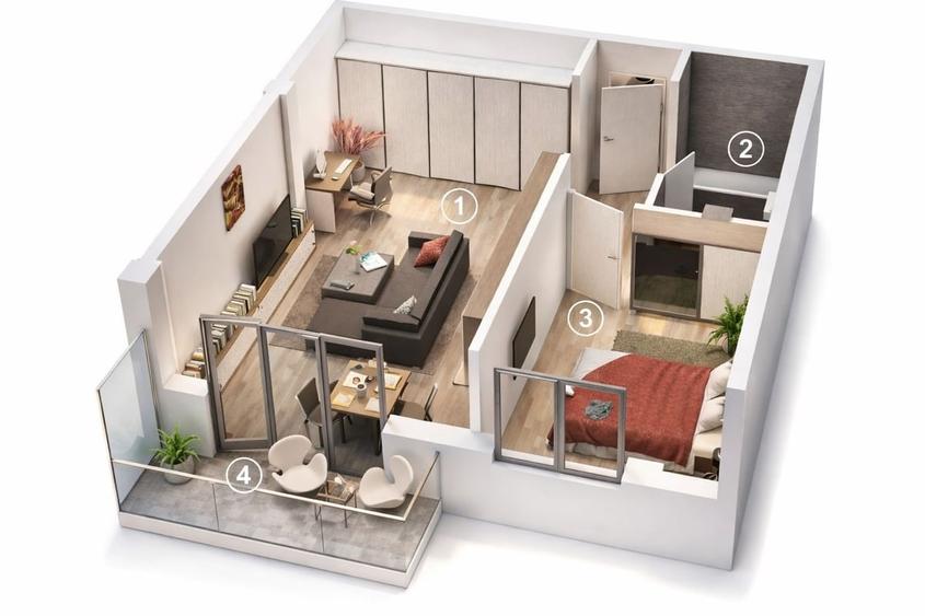 Apartament cu 3 camere semidecomandat în Central