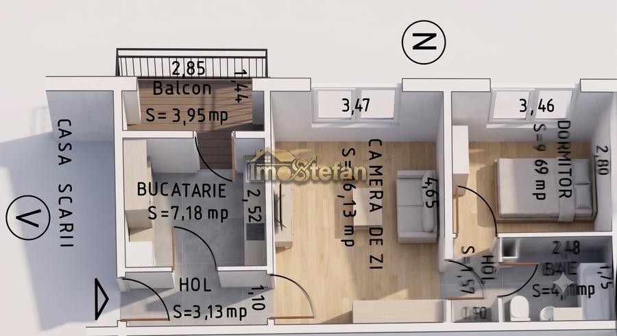 Apartament cu 2 camere semidecomandat în Poarta 6