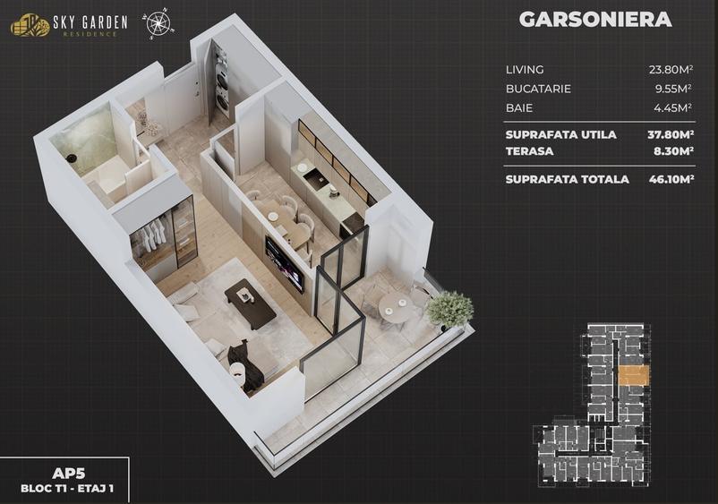 Garsonieră decomandată în Popești-Leordeni