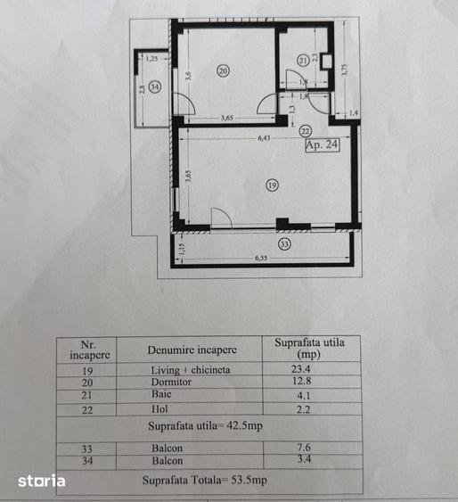 Apartament cu 2 camere în Nord