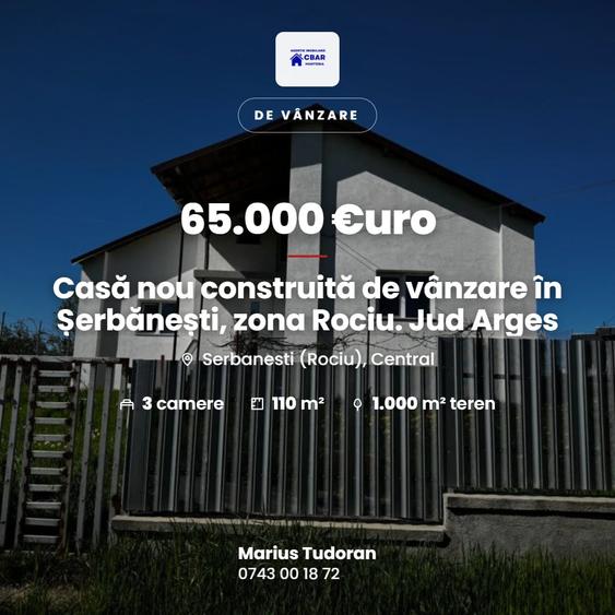 Casă individuală cu 3 camere cu Teren 1000 Mp în Șerbănești (Rociu)