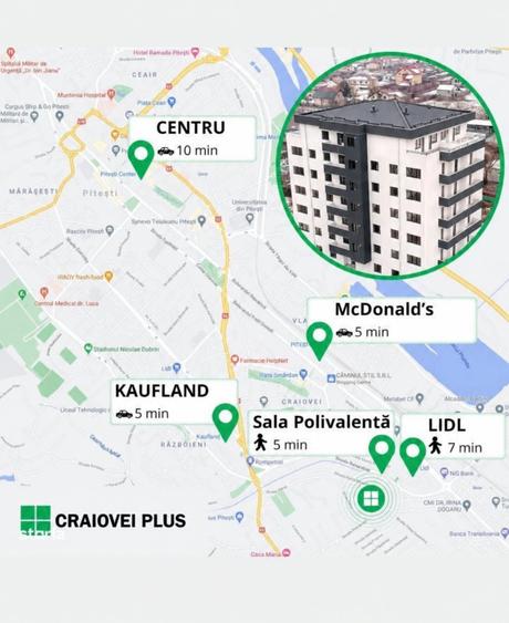 Apartament cu 2 camere semidecomandat în Craiovei