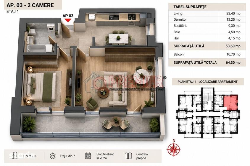 Apartament cu 2 camere în Central