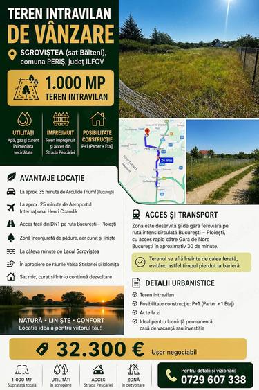 Teren de 1000 mp, în Nord