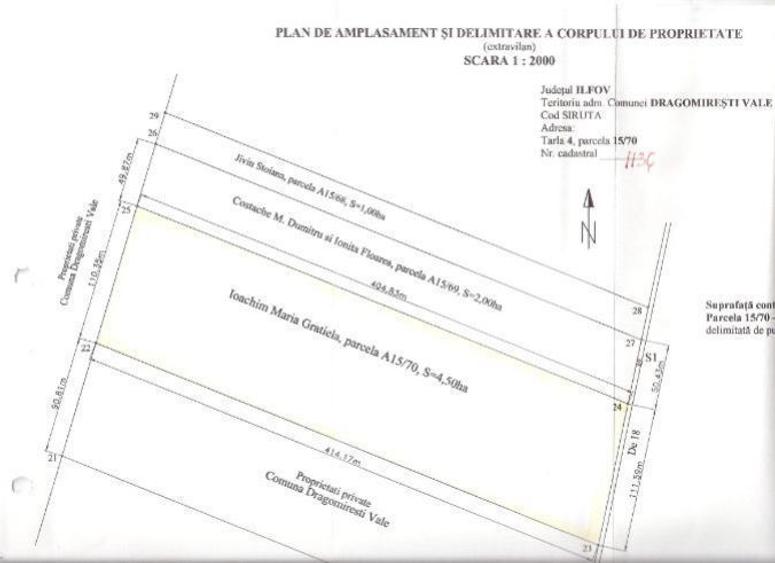 Teren Construcții extravilan de 44950 mp, în Dragomirești-Vale