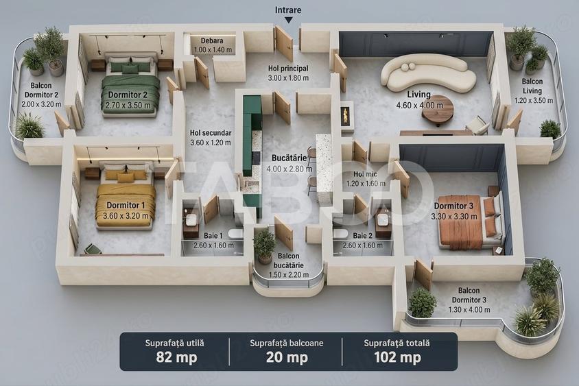 Apartament cu 4 camere semidecomandat, mobilat în Turnișor