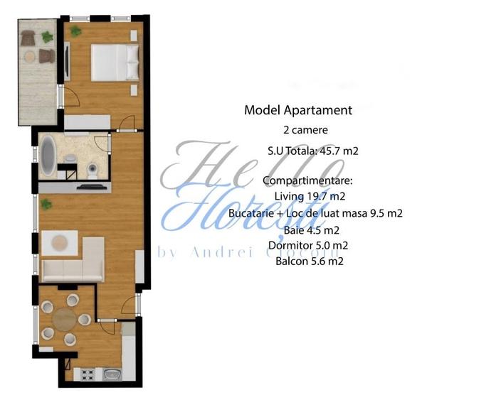 Apartament 2 camere, 45 mp, decomandat, Zona Eroilor - 2