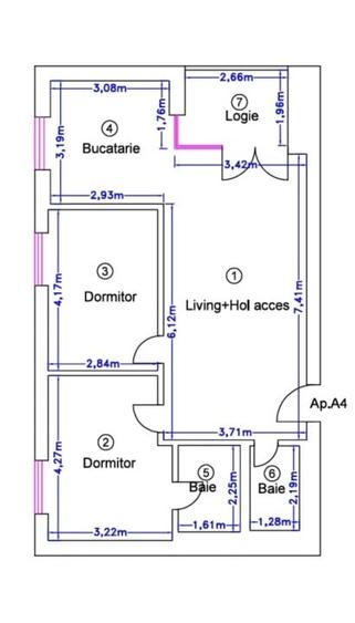 Apartament cu 3 camere semidecomandat în Central