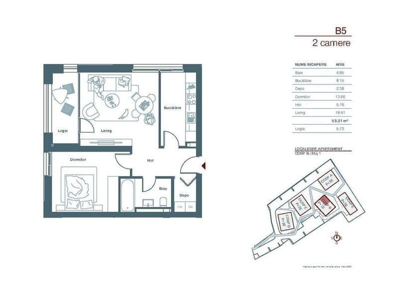Apartament cu 2 camere în Central