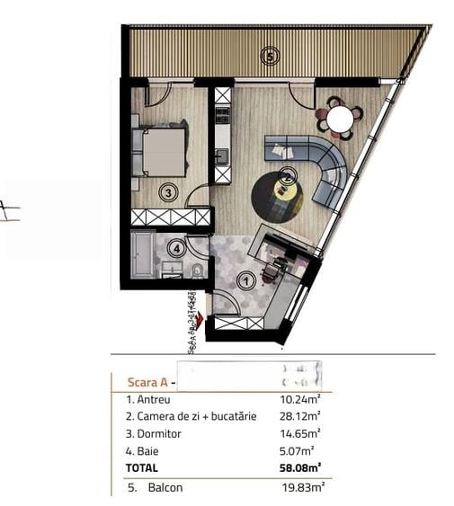 Apartament cu 2 camere semidecomandat în Sopor