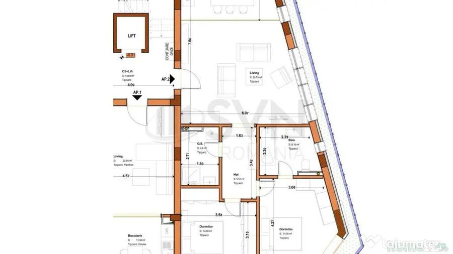 Apartament cu 3 camere decomandat în Tineretului