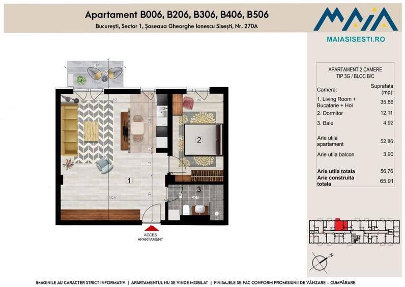 Apartament cu 2 camere decomandat în Sisești