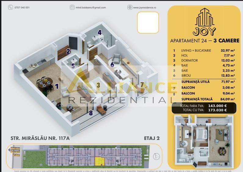 Apartament cu 3 camere decomandat în Central