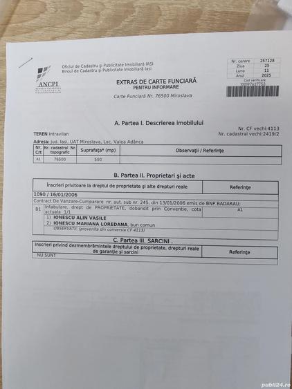 Teren de 500 mp, în Valea Adâncă