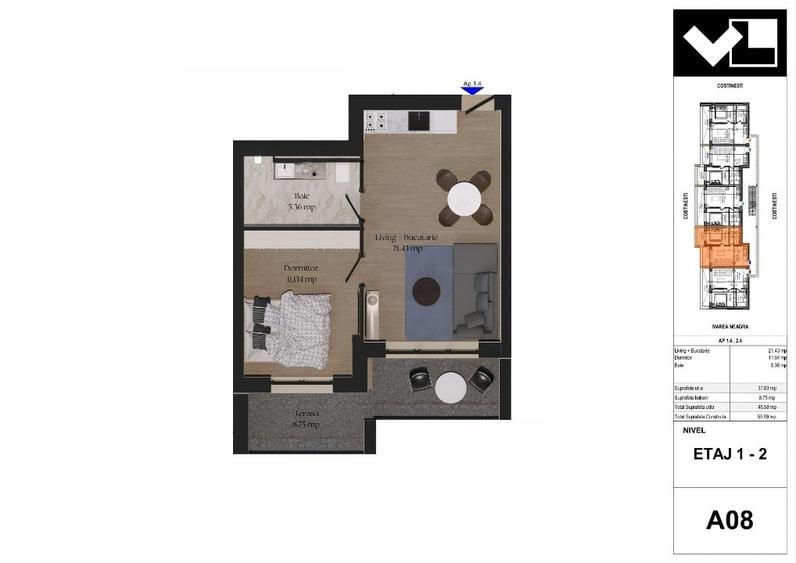 Apartament cu 2 camere decomandat în Central