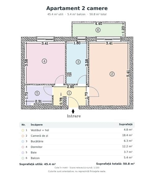 Apartament cu 2 camere decomandat, mobilat în Ștefăneștii de Jos
