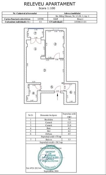 Apartament cu 2 camere decomandat, mobilat în Central