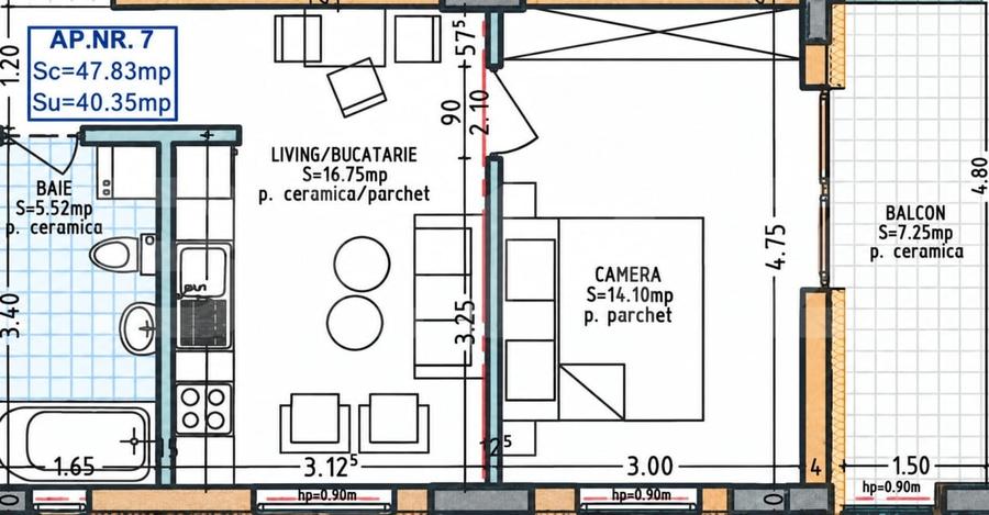 Apartament cu 2 camere semidecomandat în Nord