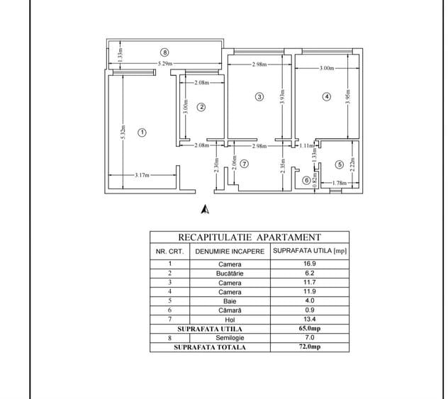 Apartament cu 3 camere decomandat în Tătărași