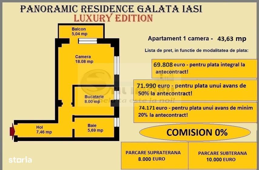 Apartament 1 camera de vanzare in Iasi, Galata, 43.63 mp, baie cu geam - 6