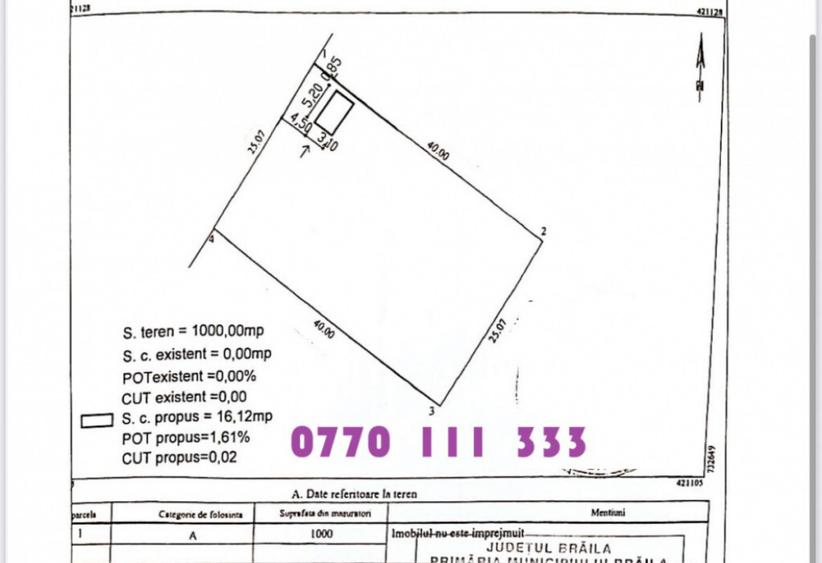 Teren 1000mp, deschidere 25metri. Zona Vidin