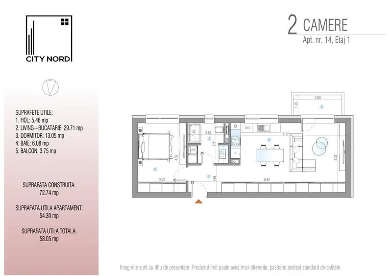 Apartament cu 2 camere, SUD, etaj 1, lift, finisaje de calitate, - 3