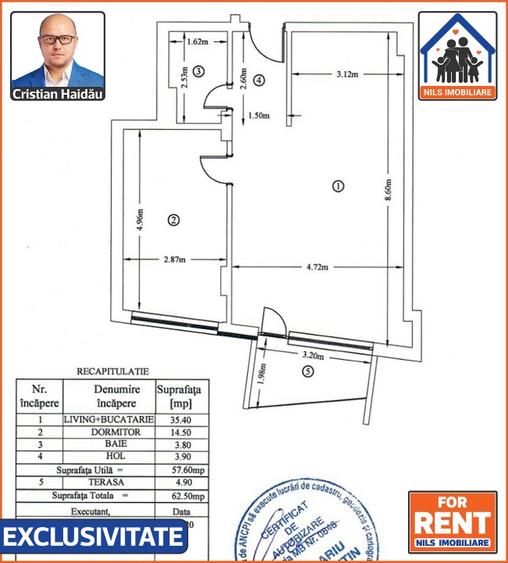De inchiriat: Apartament 2 camere | Bloc nou | Piata Victoriei  - 9