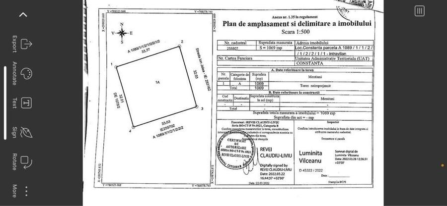 Teren intravilan 1069 mp Zona Veterani, Constanta POT 50%, P+2 - 2