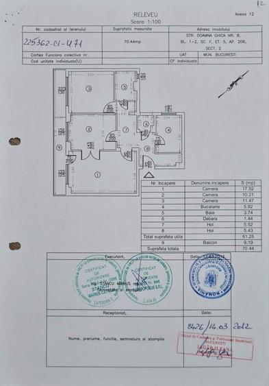Vand apartament Bucuresti, Doamna Ghica nr.8, 3 camere, decomandate - suprafata totala 70,44 mp - 4