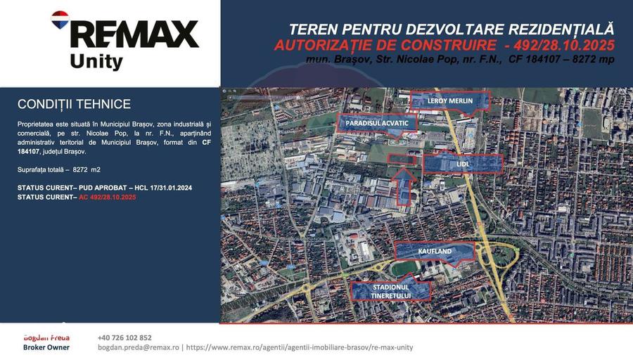Teren dezvoltare reziden?iala 8,272mp Brasov / Strada Nicolae Pop/ AC - 3