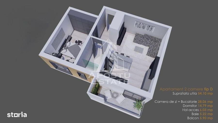 Apartament cu 2 camere 54 mp utili la parter finalizat la asfalt Giroc - 11